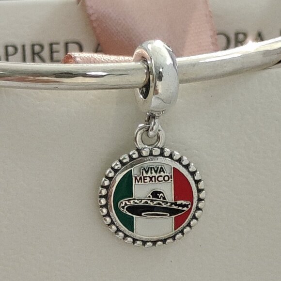 Pandora Engraving Viva Mexico Sombrero Dangle Charm Pendant S925 Silver with box - Picture 4 of 8